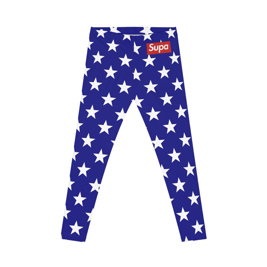 Blue Star Print Leggings — Women's Patriotic All-Over-Print Casual Leggings