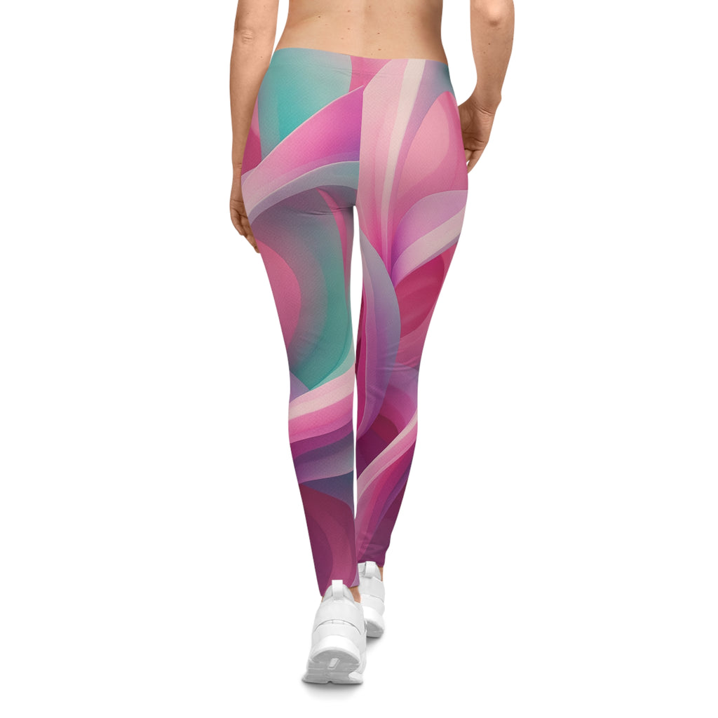 Abstract Pink Swirl Leggings — Women's All-Over Print Casual Leggings