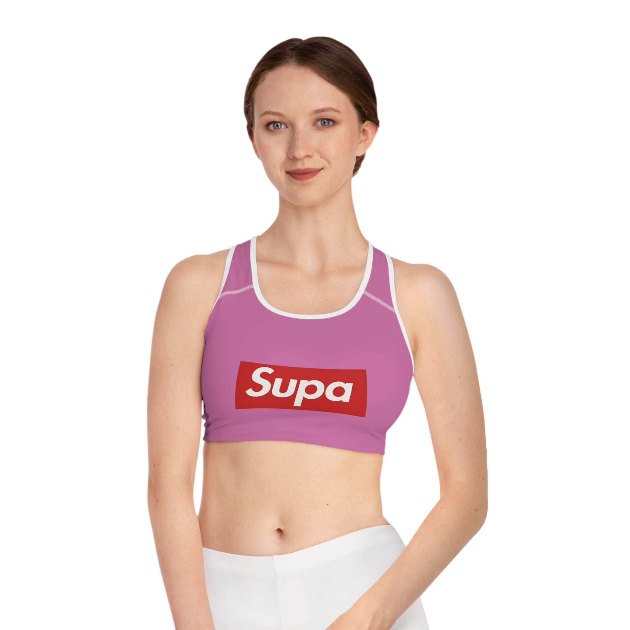 Sports Bra — 'Supa' Pink Logo Racerback Activewear