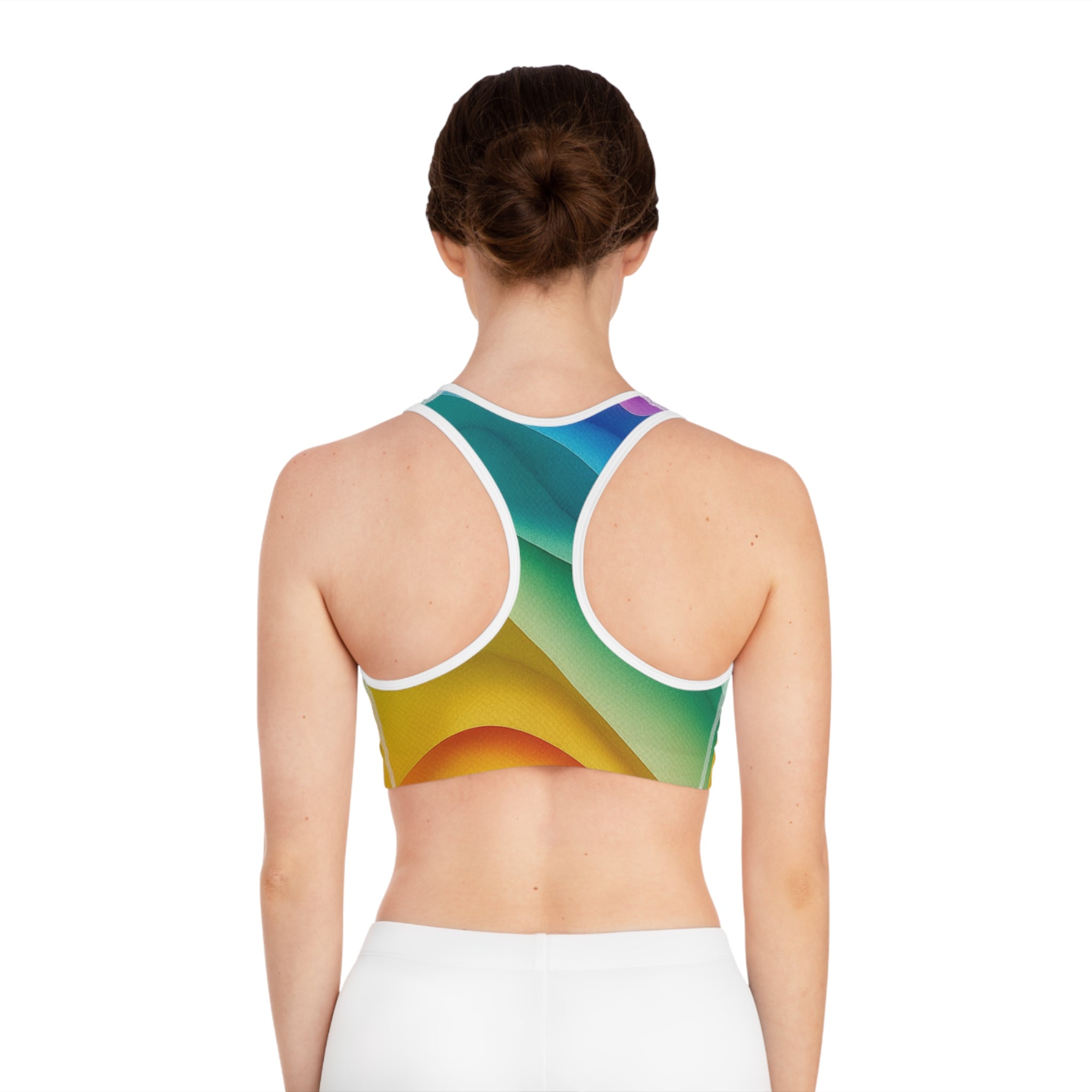 Supa Rainbow Wave Sports Bra — Colorful All-Over-Print Activewear