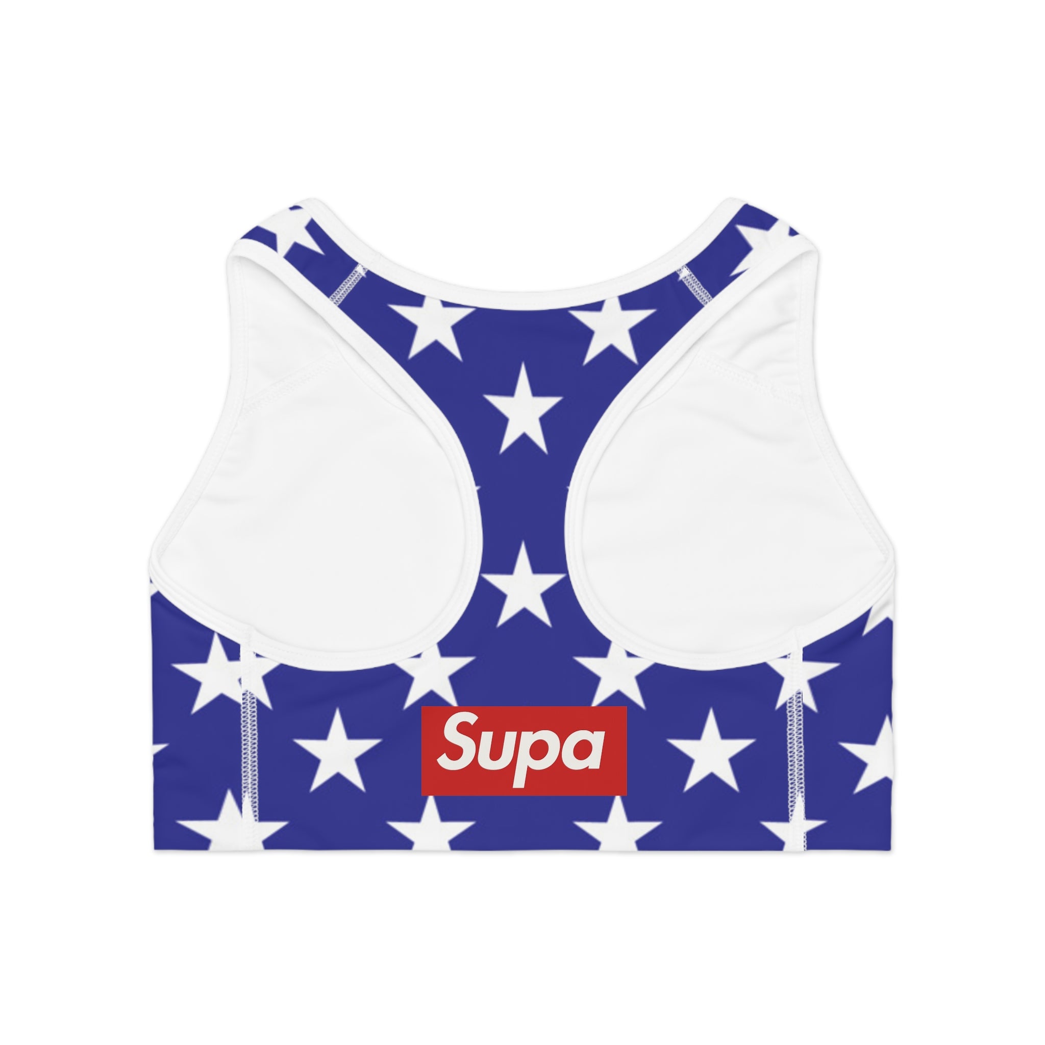 American Stars Sports Bra — Blue Star Pattern Athletic Crop Top (Supa Logo)