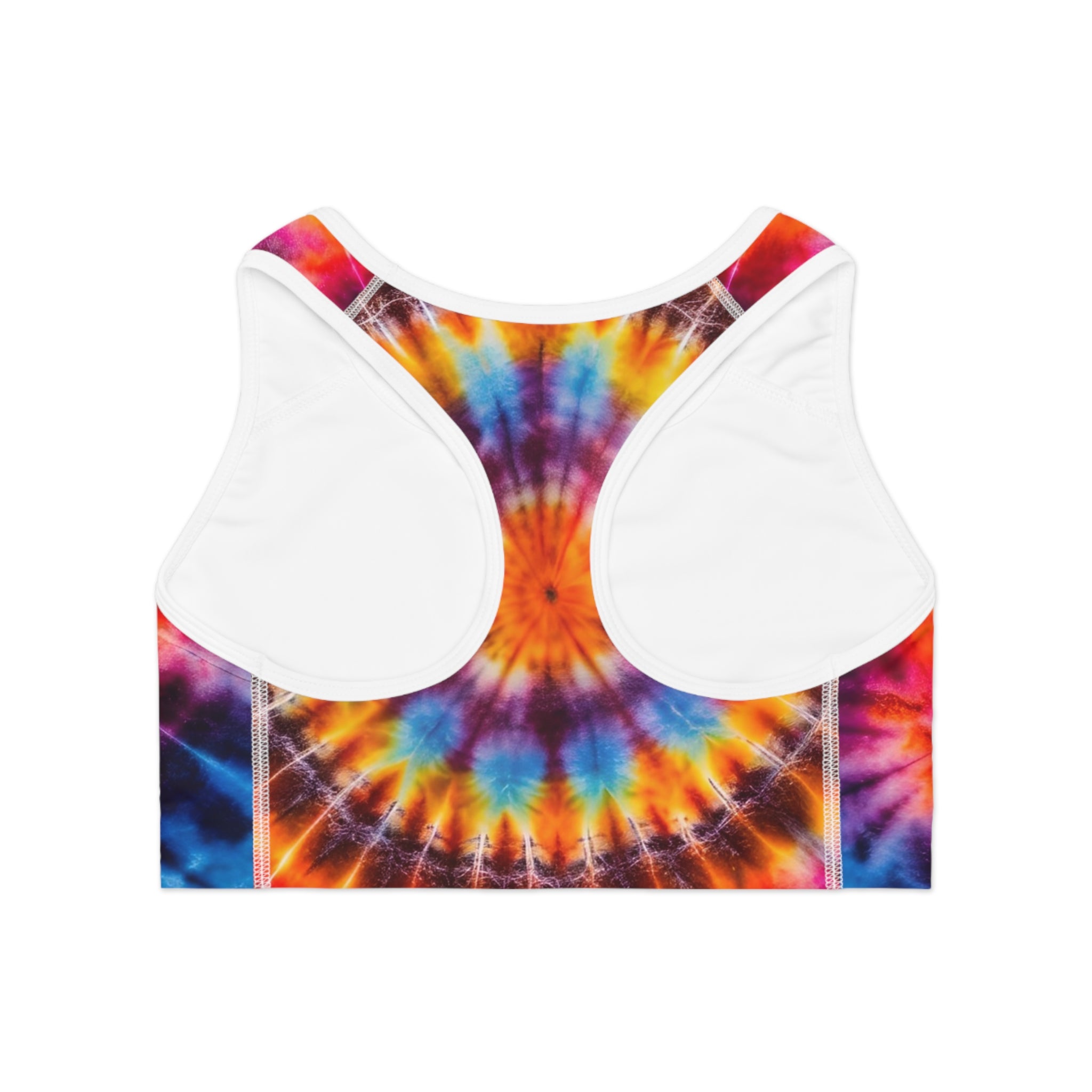 Tie-Dye "Supa" Sports Bra — Colorful Retro Activewear Crop Top