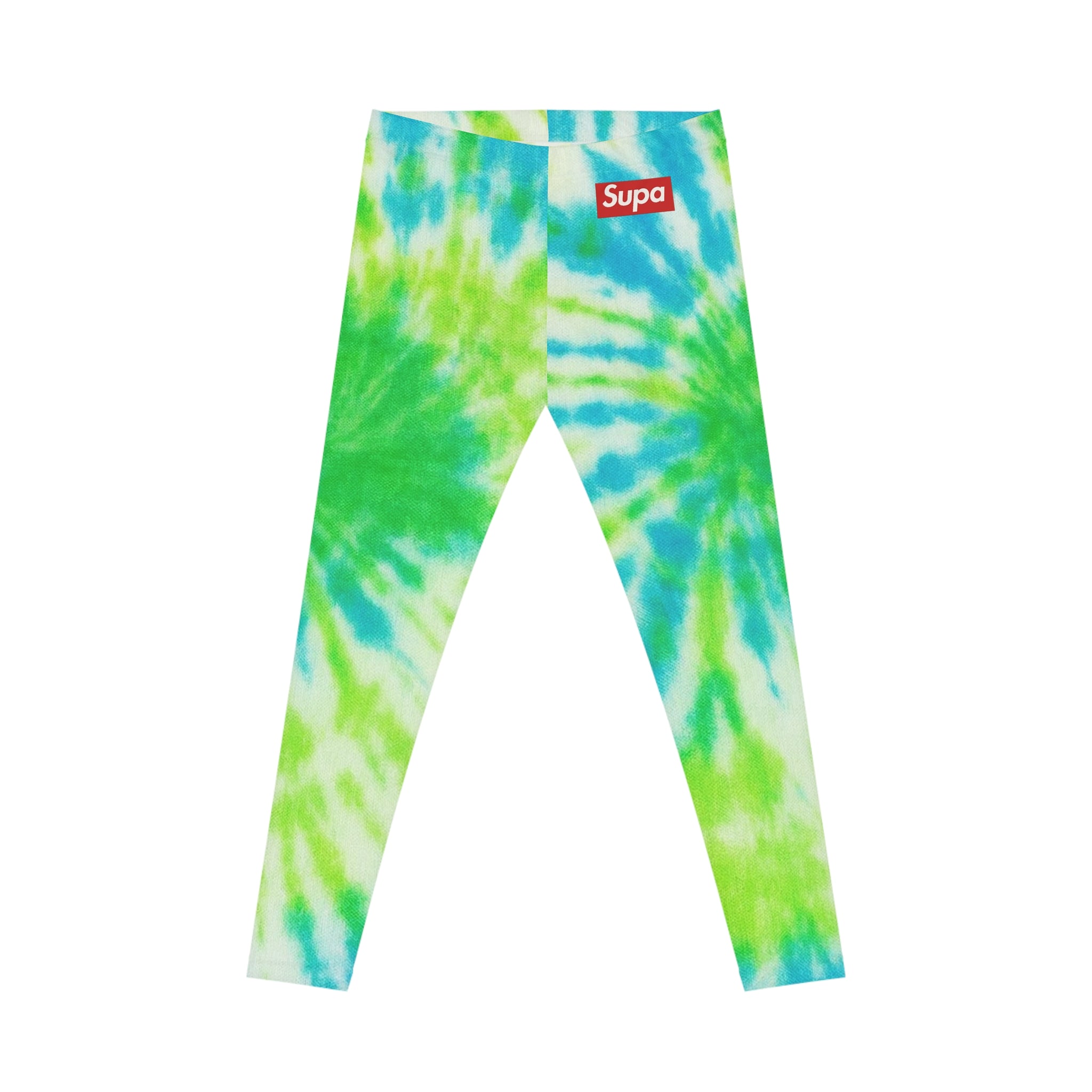 Tie-Dye Green Blue Leggings — 'Supa' Logo Casual AOP Leggings