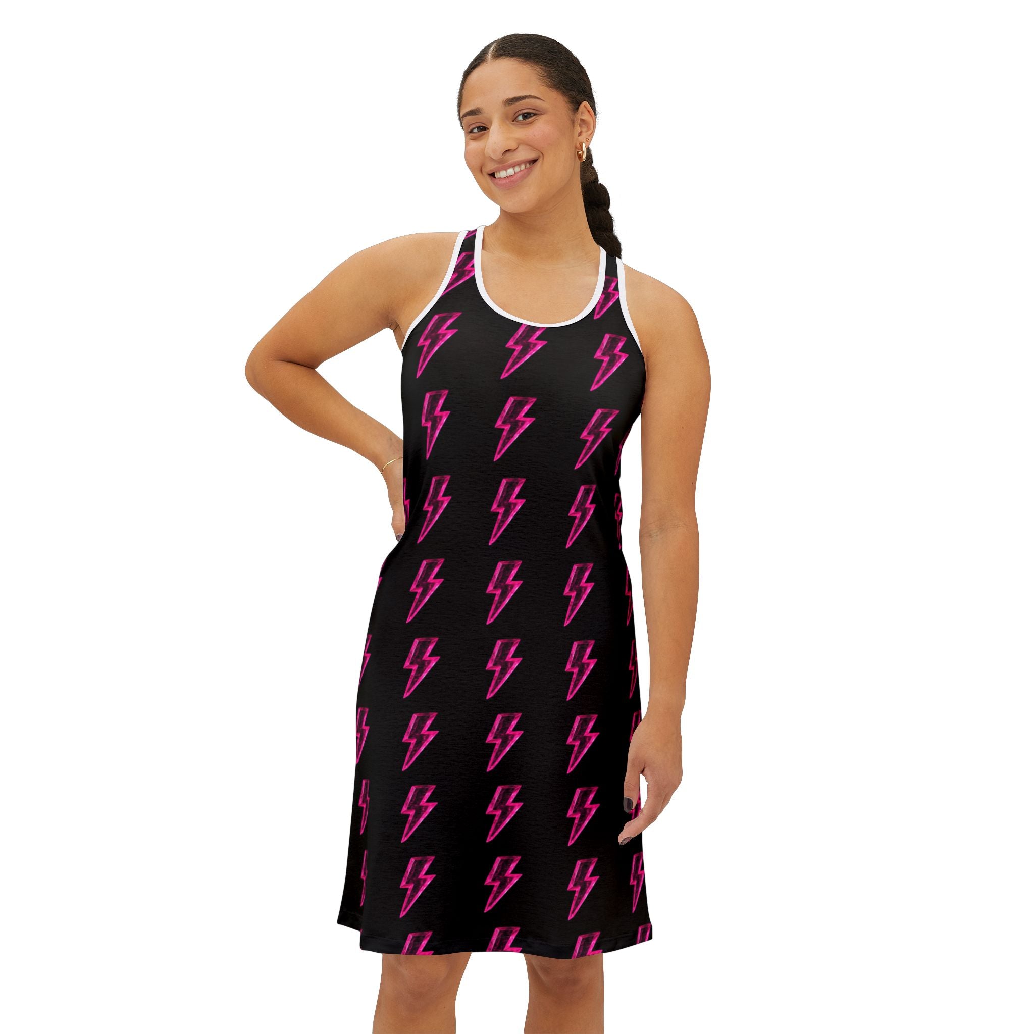 Pink Lightning Bolt Racerback Dress — Women's Graphic AOP Dress