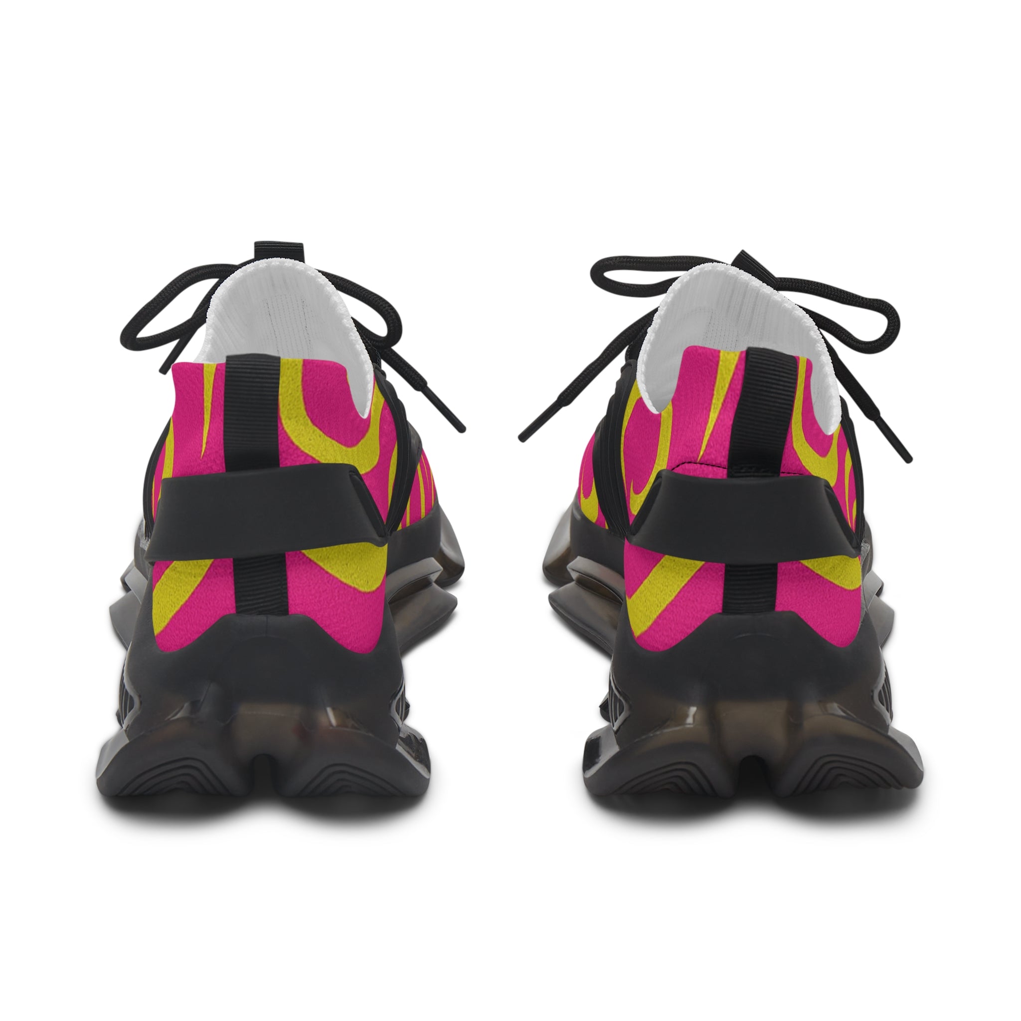 Women's Mesh Sneakers — Bold Pink & Yellow Retro Wave Athletic Shoes