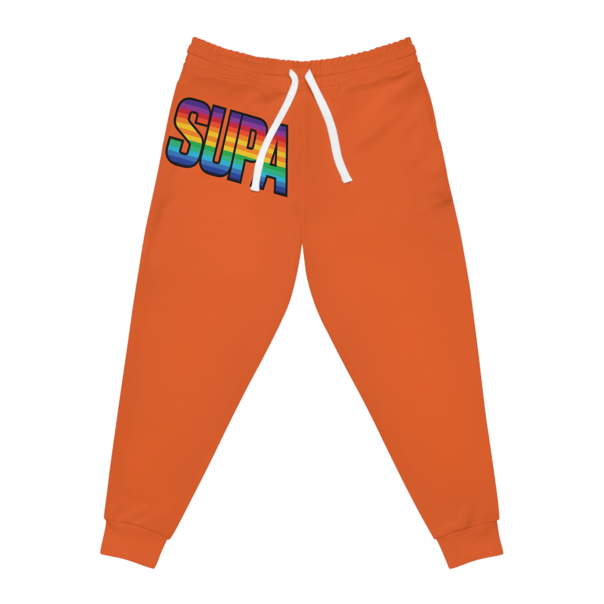 Orange Athletic Joggers with Small Rainbow 'STUD' Chest Logo