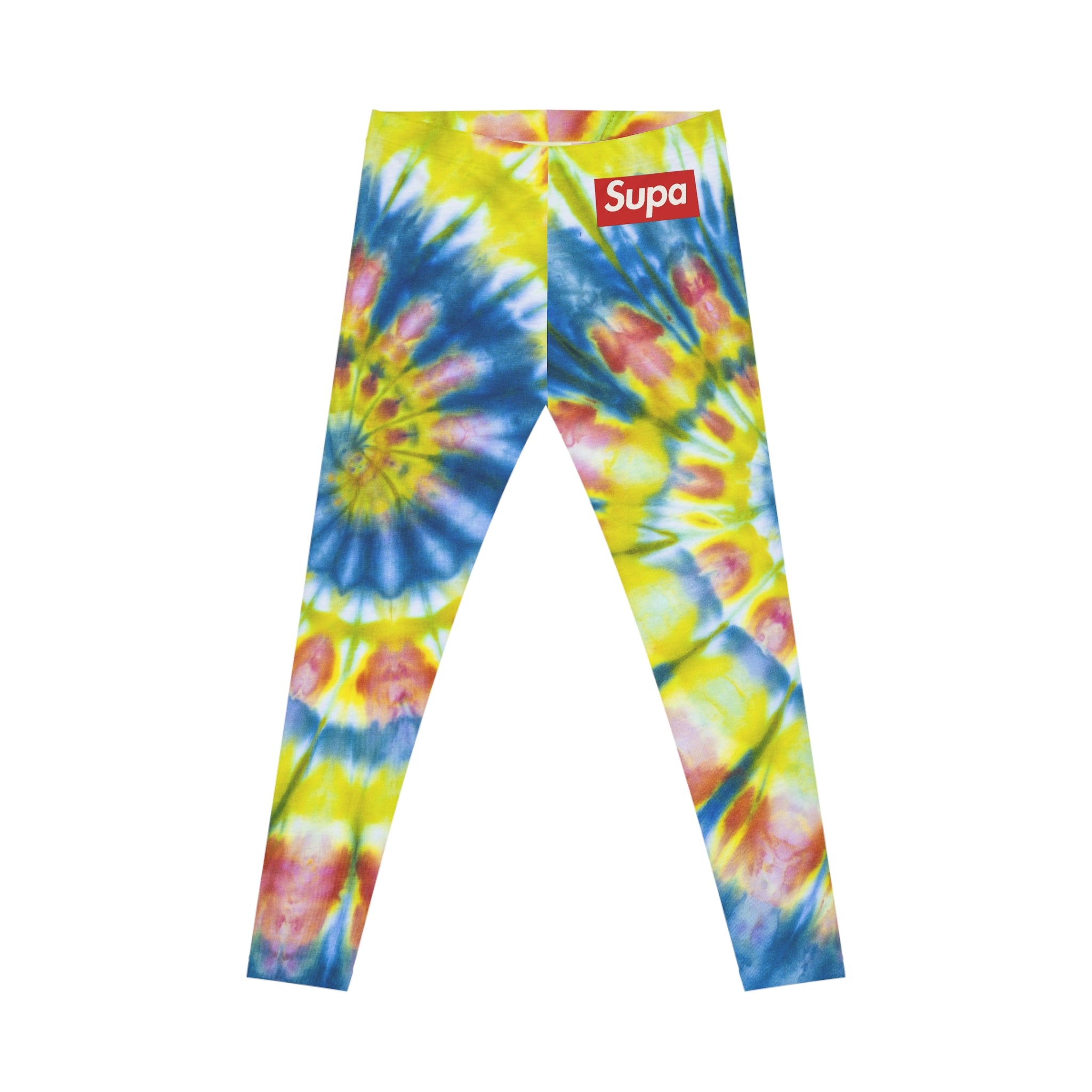 Tie-Dye Spiral Leggings — Bright Yellow & Blue All-Over Print