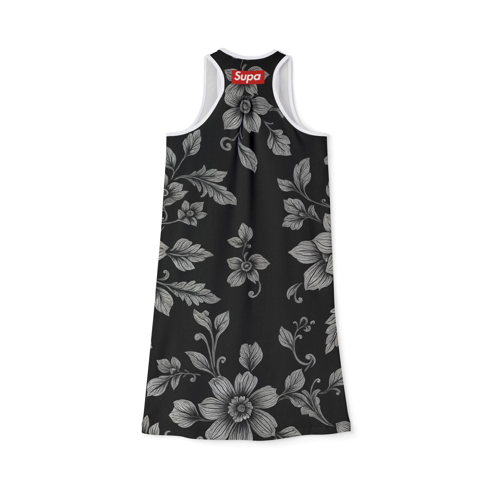Floral Noir Racerback Dress – Black & Gray Vintage Flower AOP
