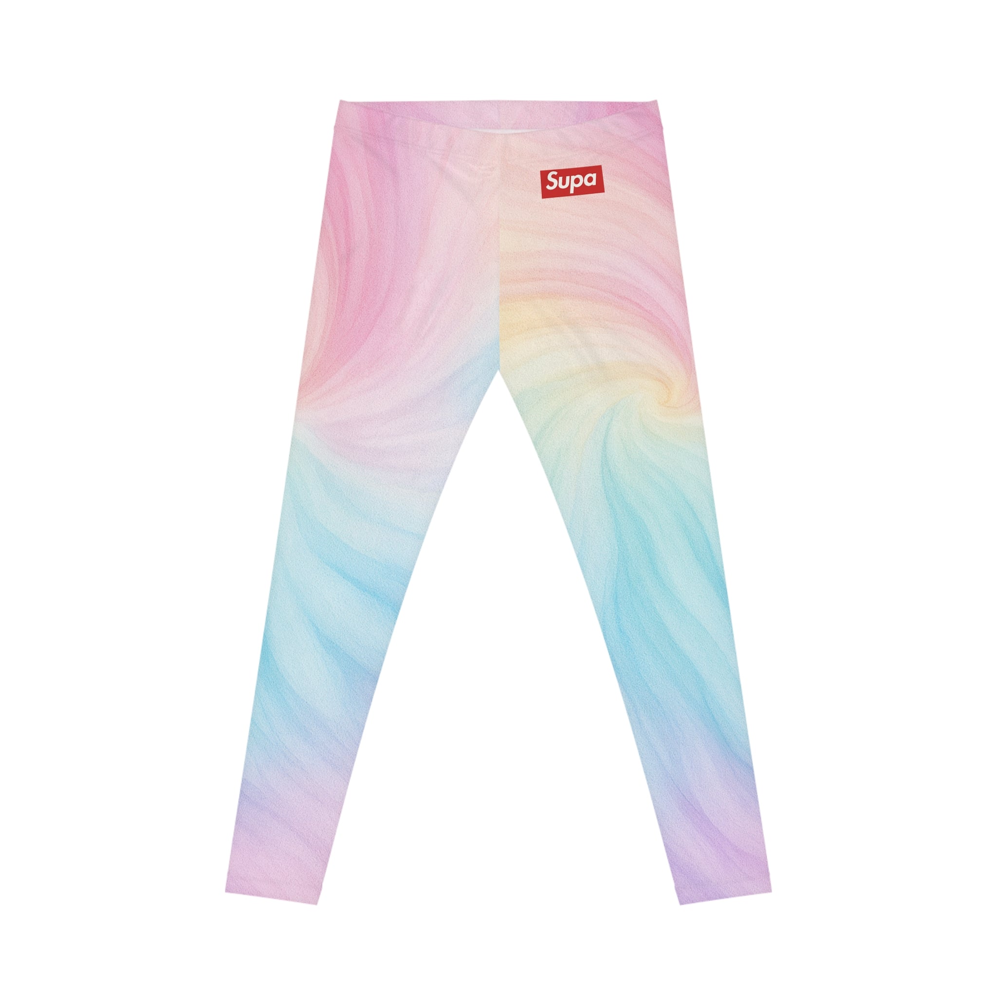 Pastel Swirl Leggings — 'Supa' Logo All-Over Print