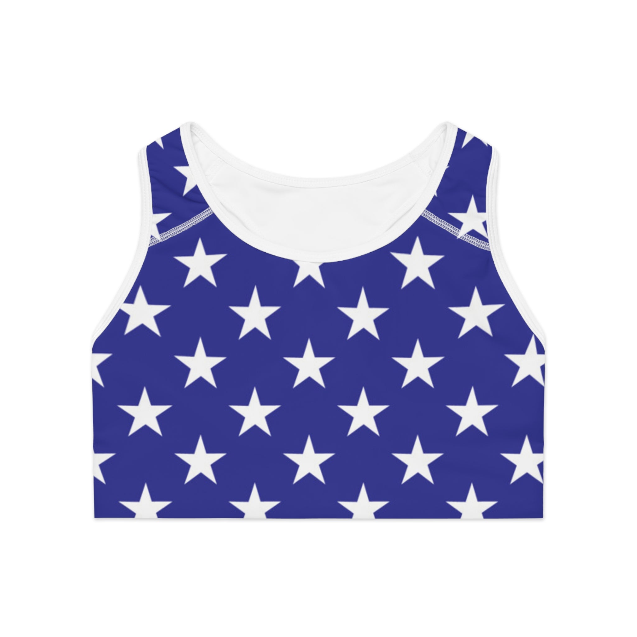 American Stars Sports Bra — Blue Star Pattern Athletic Crop Top (Supa Logo)