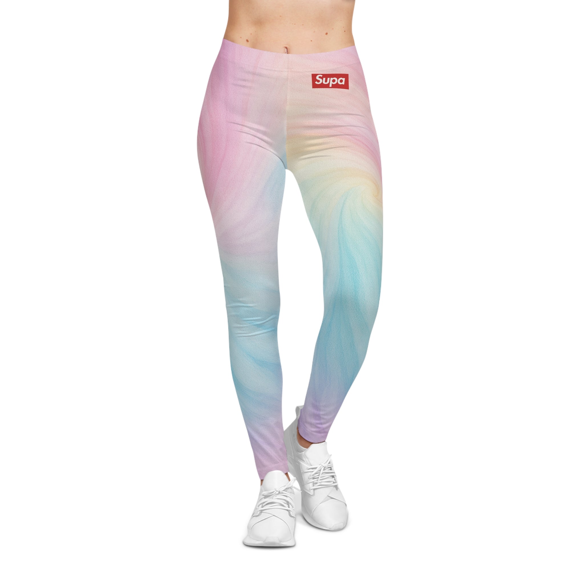 Pastel Swirl Leggings — 'Supa' Logo All-Over Print