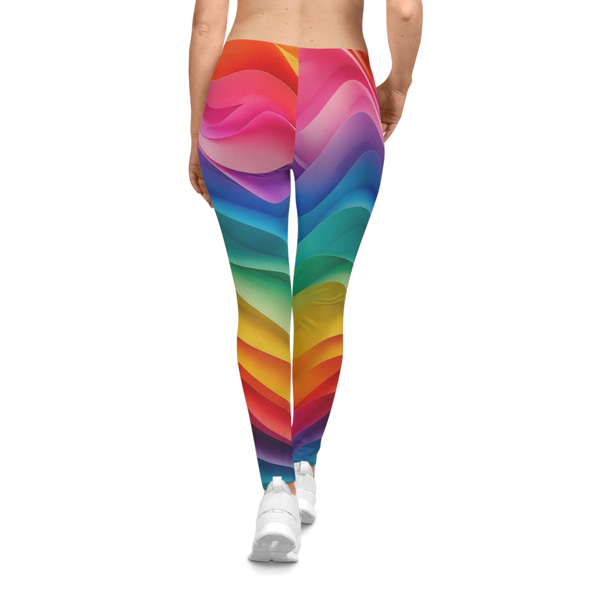 Rainbow Wave Leggings — Colorful All-Over Print Women's Activewear
