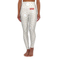 High-Waist Yoga Leggings — Cream Geometric Maze Print with ‘Supa’ Logo