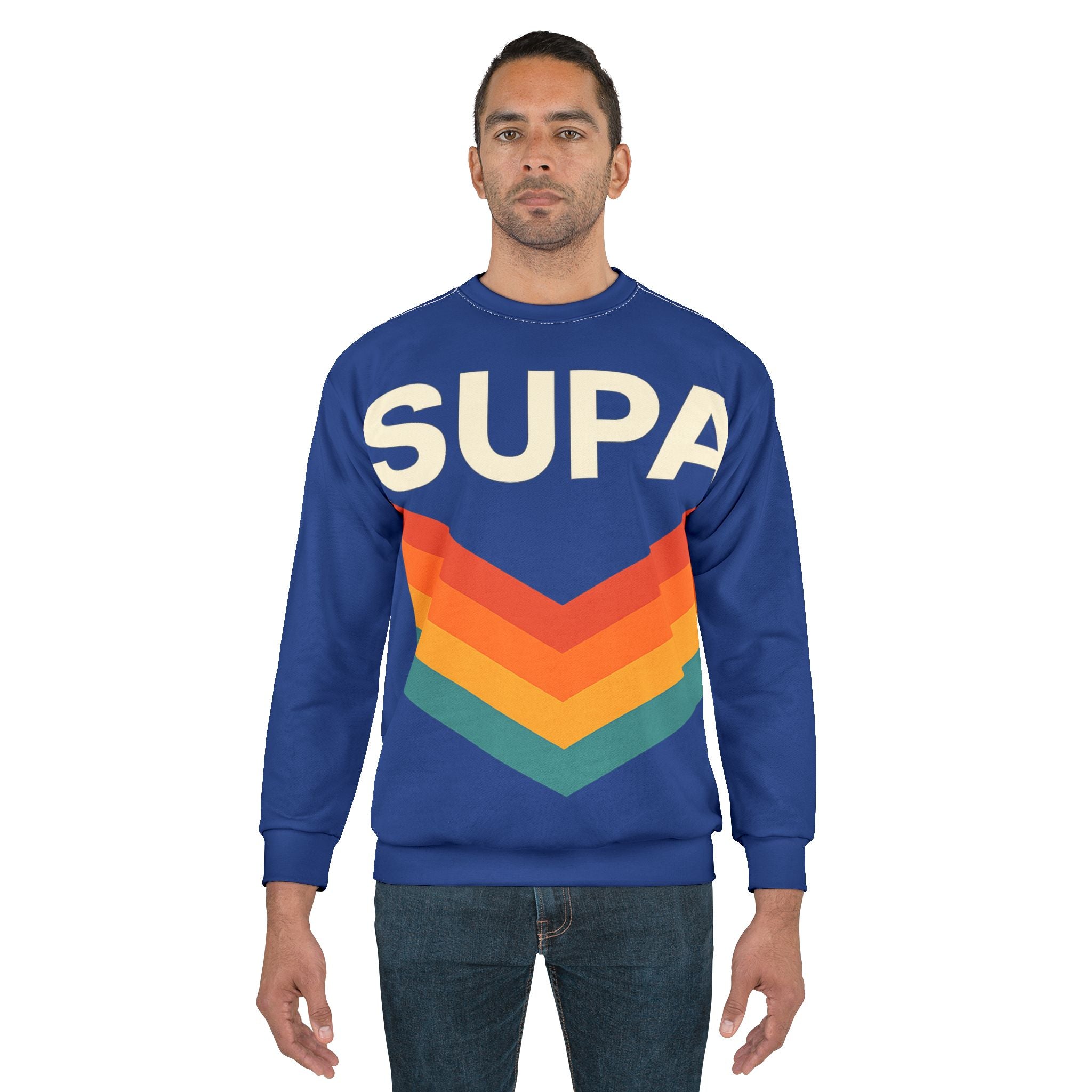 Supa Retro Chevron Sweatshirt — Vintage Rainbow Graphic Crewneck
