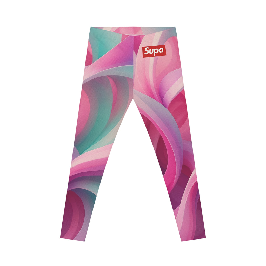 Abstract Pink Swirl Leggings — Women's All-Over Print Casual Leggings
