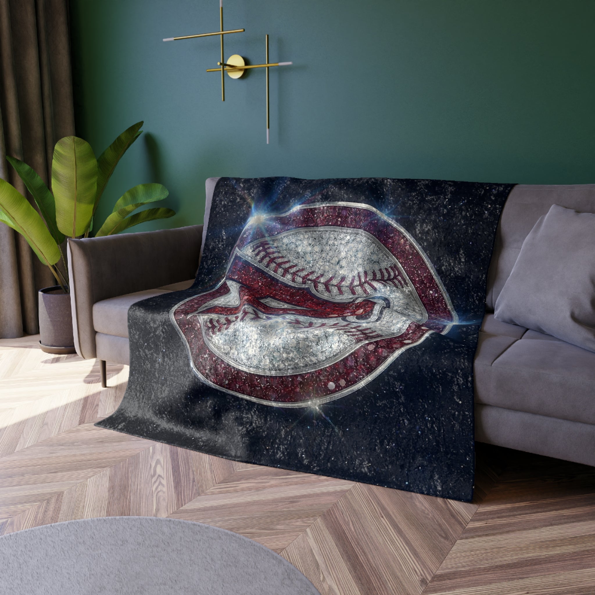 Crushed Velvet Baseball Logo Blanket — Sparkling Team Emblem Throw