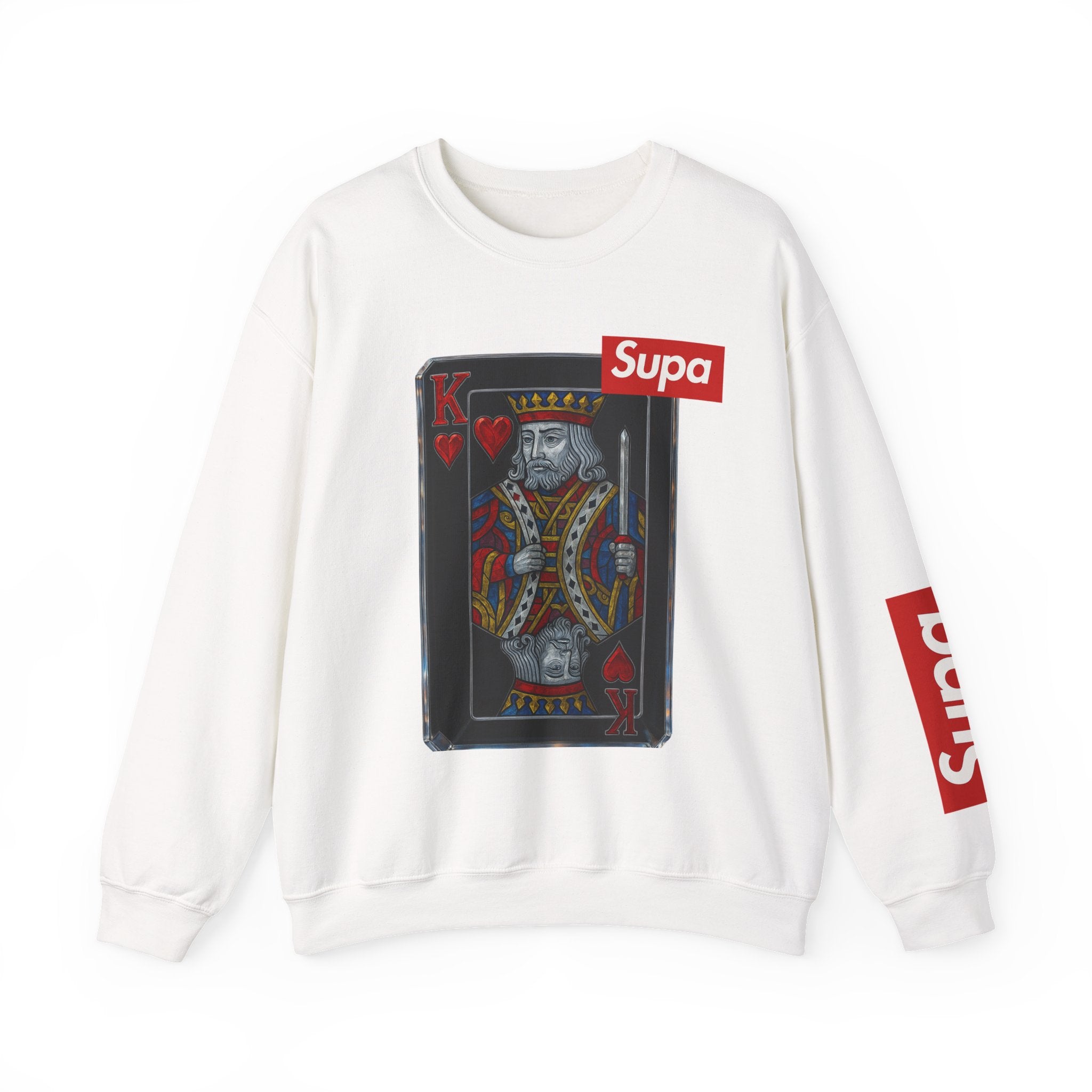 King of Hearts Crewneck Sweatshirt — 'Supa' Card Graphic with Crowned Ruby Heart