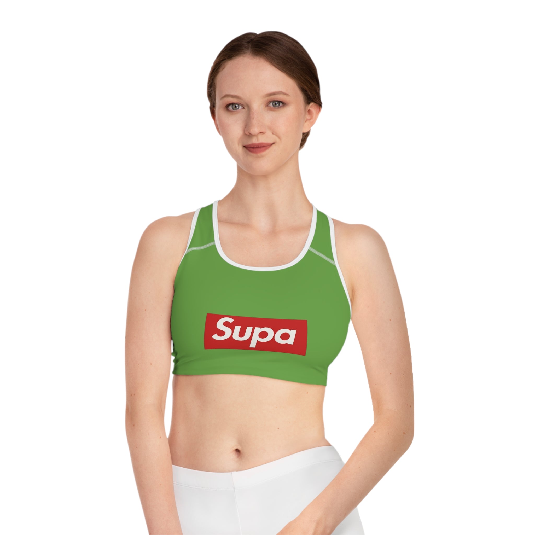 Supa Green Logo Sports Bra — Bold Streetwear Active Crop Top