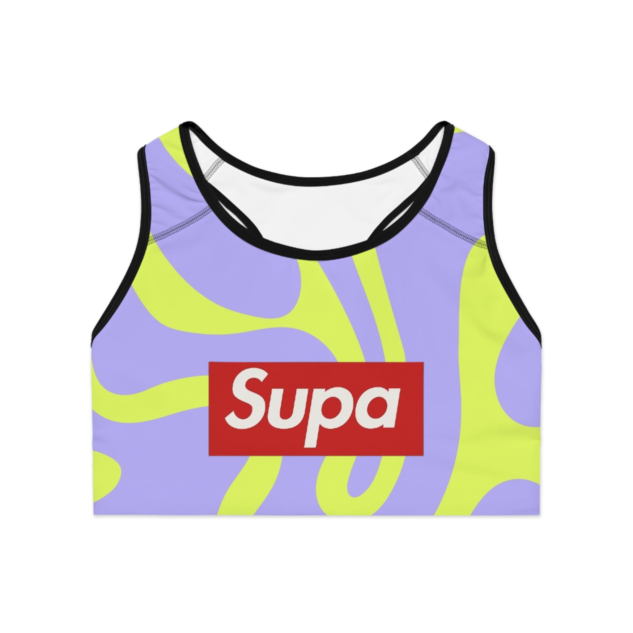Neon Swirl Sports Bra — Purple & Lime Abstract Activewear