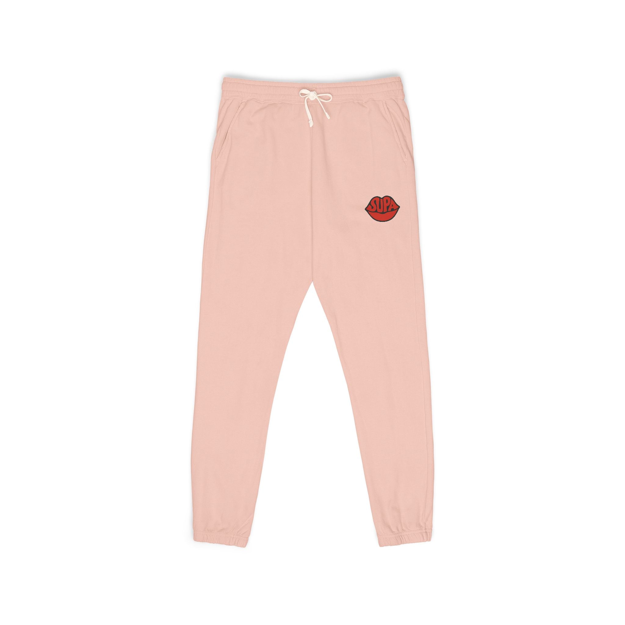 Sweatpants — Minimal Red Rose Embroidered Joggers