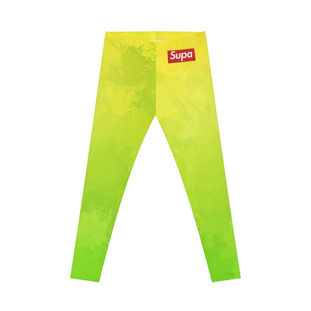 Yellow-Green Tie-Dye "Supa" Leggings — Women's Casual AOP Activewear