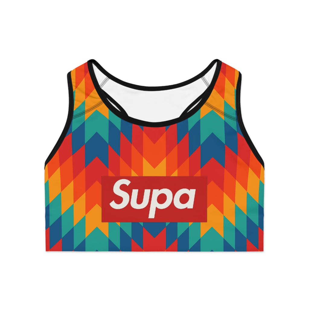 Supa Geo Chevron Sports Bra — Colorful Aztec-Inspired Activewear